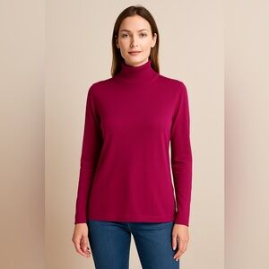 Chico’s Long Sleeve Turtleneck Lightweight Sweater Magenta Berry Knit